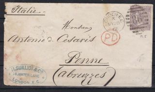 Uk (great Britain) 1865 Cover St.  6 P (plate 5) From London To Italy