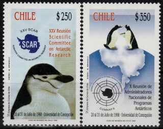 Chile 1998 Scott 1246 - 1247 Scar Antarctic Research Penguins Mnh Scarce