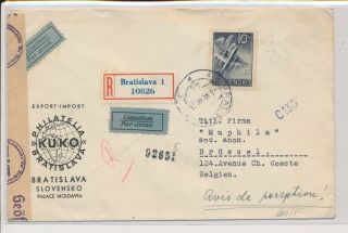 Lk53095 Slovakia 1944 To Brussels Censored Cover