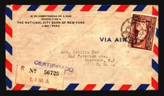 Peru 1938 Registered Airmail Cover To Usa - Z14638