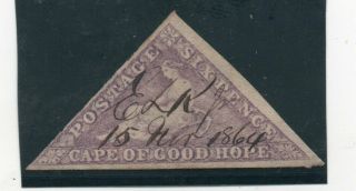Cape Of Good Hope Triangle 6 P.  Bright Mauve, .  De La Rue,  Manuscript Usage 1864