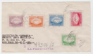 Bolivia La Paz 1949 Cover Airmail Registered To Nyc Usa Andes