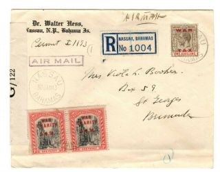 Bahamas 1943 Censor Cover Sent To Bermuda With War Tax Stamp & War Charity Stamp