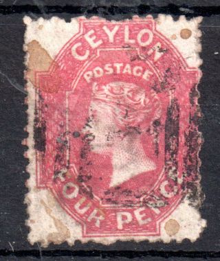 Ceylon 1863 - 66 4d Carmine Rose Perf 12.  5 Sg52 Ws9516