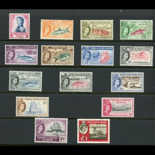 Turks & Caicos Is 1957 - 60 Set Of 15 Values.  Sg 237 - 250 & 253.  Fine.  (wb958)