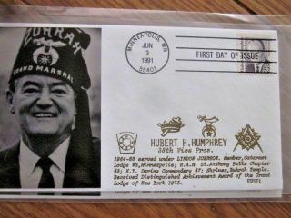 Masonic Vice President Hubert Humphrey Minnesota Thermographic Edsel Cachet Fdc
