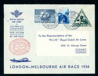 London - Melbourne Air Race 1934 Netherlands - Australia Cover (o247)