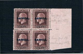Samoa - 1916 - 19 Kgv - Vertical Multi - Perf Blk/4 - Sc 133v [sg 140b] Mnh 18