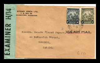 Dr Jim Stamps Passed Examiner Censor Airmail Barbados Dual Franked Wwii Cover