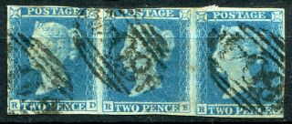 (319) Very Good Strip Of 3 Sg14 Qv 2d Blue Imperf.  R - D To R - F