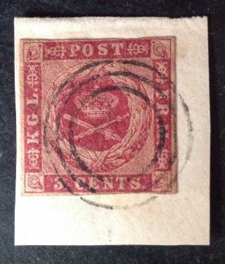Danish West Indies 1855 3 Cents Red Stamp On Piece Vfu
