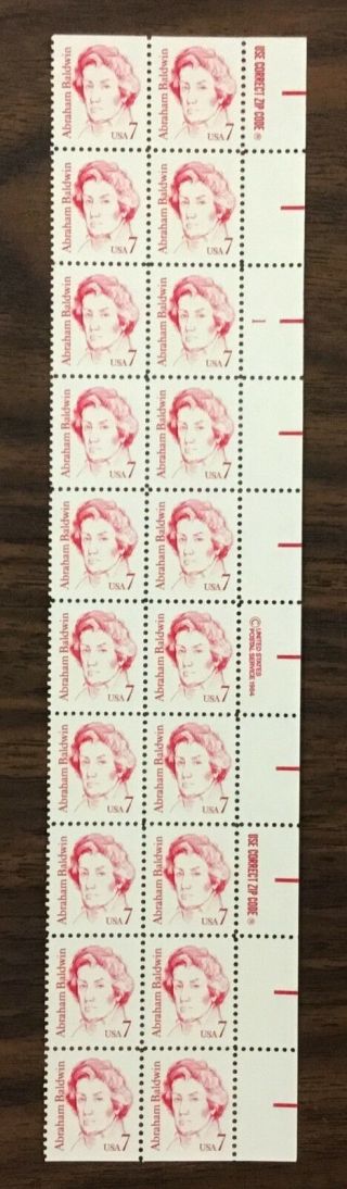 {bj Stamps} Us 1850 Abraham Baldwin.  7 Cent Plate Block Of 20 Nh 1985.