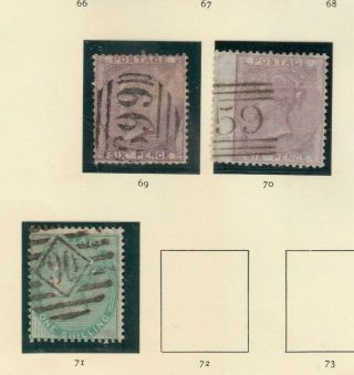 1855 - 57 6d Lilac X2,  1/ - Green No Corner Letters,  Wm Emblems Sg69 - 71