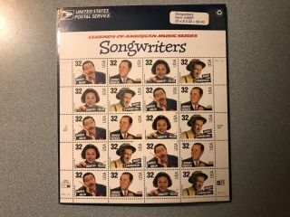Us Postage Stamps.  Legends Of American Music—song Writers.  Full Sheet.  Mnh