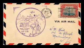 Dr Jim Stamps Us Fort Worth Am 20 First Flight Air Mail Cover Texas 1931