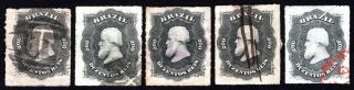 Brazil 1876 Group Of 5 Stamps Mi 35 Variety Cv=55€ Lot3