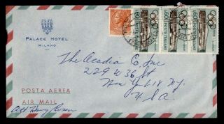 Dr Who 1956 Italy Milan Airmail To Usa Palace Hotel Advertising Olympics E40455