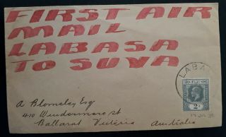 Rare 1930 Fiji 1st Airmail Labasa To Suva Cover Ties 2d Stamp To Australia