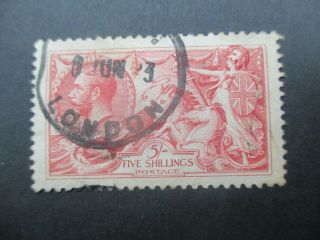 Uk Stamps: 1913 5/ - Red Waterloo - - Rare (g415)