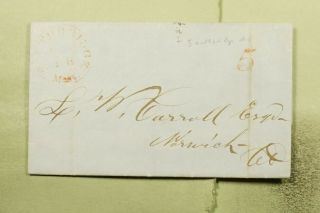 Dr Who 1849 Southbridge Ma Stampless F/l Paid 5c To Norwich Ct E47035