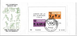 Mexico Postal History Fdc Cover Pre Olympics Souvenir Sheet Yr 