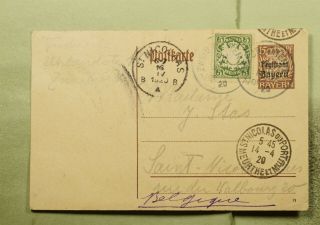 Dr Who 1920 Germany Ovpt Uprated Postal Card Zweibrucken To Belgium E50934
