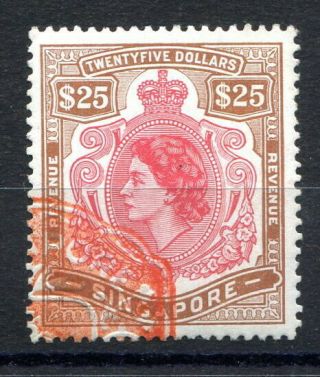 Singapore 1953 Qeii $25 Key - Type Brown & Red Revenue Stamp Red Seal Cancel