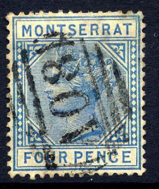 Montserrat 1884 - 85 Scarce 4d Blue Fine With A08 Duplex Cancel.  Gibbons 11.