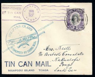 Tonga - 1936 Tin Can Mail Cover,  Canoe Mail