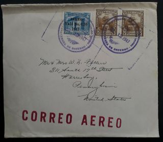Rare 1947 Venezuela Airmail Cover Ties 3 Stamps Canc Caracas To Usa