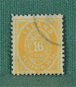 Iceland Stamp 1873 16sk.  Yellow Sg 7 (s90)