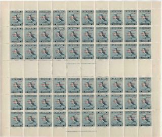 Gb/lundy: 1953 Full 10 X 6 Sheet Of 2 Puffin Coronation - Full Margins (23421)