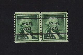 U.  S.  1054 - 61a Dallas,  Texas Wet Print Bureau Precancel Coil Pair,  Nh