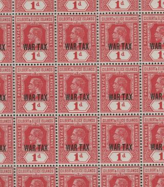 Gilbert And Ellice 1918 1d Red War Tax In Complete Pane Of 60 Sg 26 Mnh.