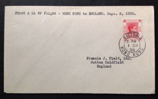 Hong Kong 1938 First Flight Cover To England With Stamps On Front & Back