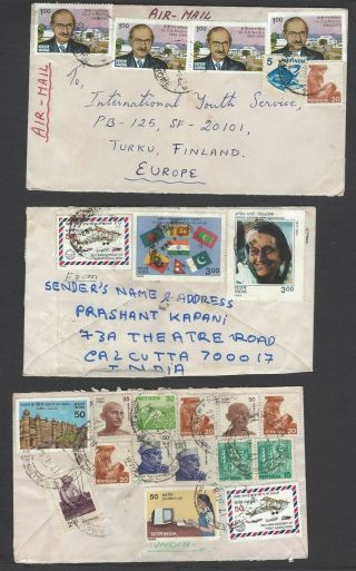 India better commemorative multiple frankings on covers to Finland (10) 5