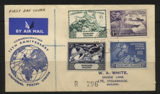 Falkland Islands 1949 Upu Set On Air Mail Registered Cover