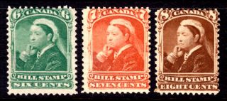 Canada Third Bill Stamp Fb43 - 44 - 45,  1868,  Vg,  Lh/h