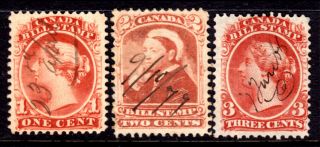 Canada Second Bill Stamp Fb18 - 19 - 20,  1865 Set/3,  F,