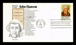 Dr Jim Stamps Us John Hanson Continental Congress Fdc Aristocrat Cover