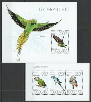 J006 2013 Togo Fauna Birds Parrots Les Perroquets Kb,  Bl Mnh