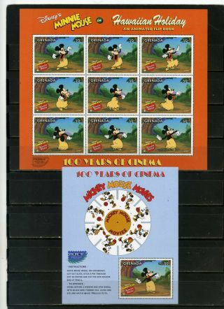 Grenada 1997 Walt Disney " Minnie Mouse In Hawaiian " Sheet Of 9 Stamps & S/s Mnh