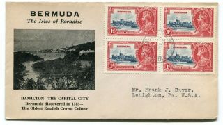 Bermuda 1935 George V - Silver Jubilee Block - Illustrated Cachet Cover To Usa