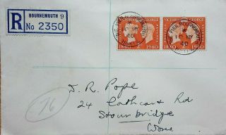 Great Britain 1940 Bournemouth Regist Cover With 2 X Centenary & The Pier Cancel