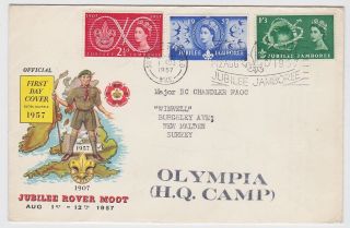 Gb Eii 1957 Fdc Illustrated Scouts Rover Moot Sutton Coldfield Jubilee Slogan