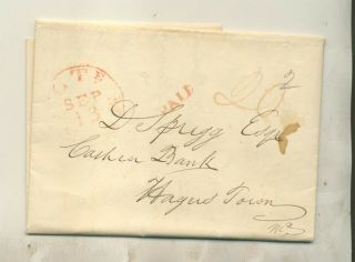 1832 R Wilson Cashier Bank Of Maryland Baltimore To Hagerstown Md Stmpls Lttr