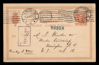 Dr Who 1911 Denmark Copenhagen Postal Card Stationery Registered C120093