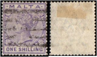 Malta.  1885 Queen Victoria.  1sh.  Sc.  13.  Cancelled
