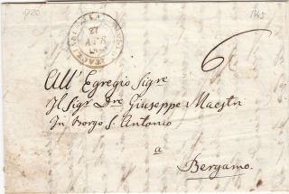 Austria 1840 Letter Canc.  Ala Tirolo Itagliano To Bergamo Lombardy Venetia