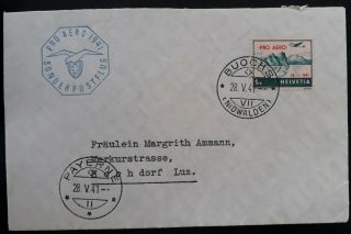 Rare 1941 Switzerland Airmail Cover Ties 1fr Pro Aero Stamp Canc Buochs